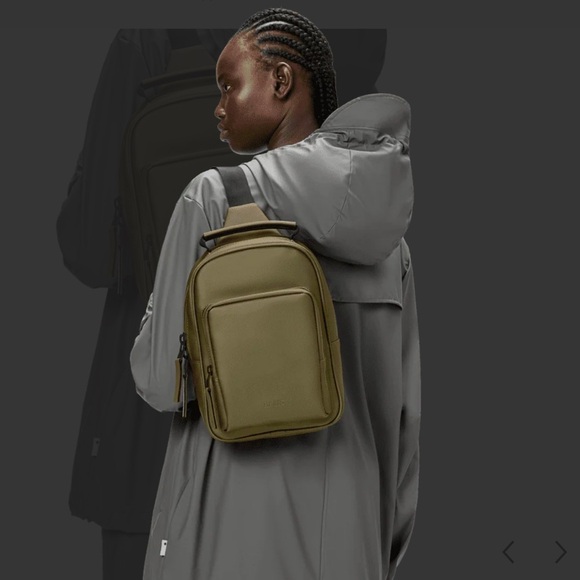 NWT Rains Book Daypack Mini “Revel” Dark Olive Green Weatherproof Crossbody - Picture 1 of 7